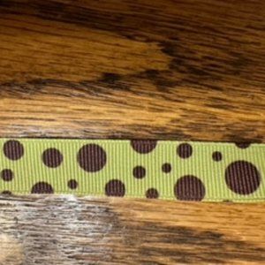 Green Grosgrain Ribbon with Brown Polka Dots  ****ALL RIBBONS BUY 2 GET 1 FREE D